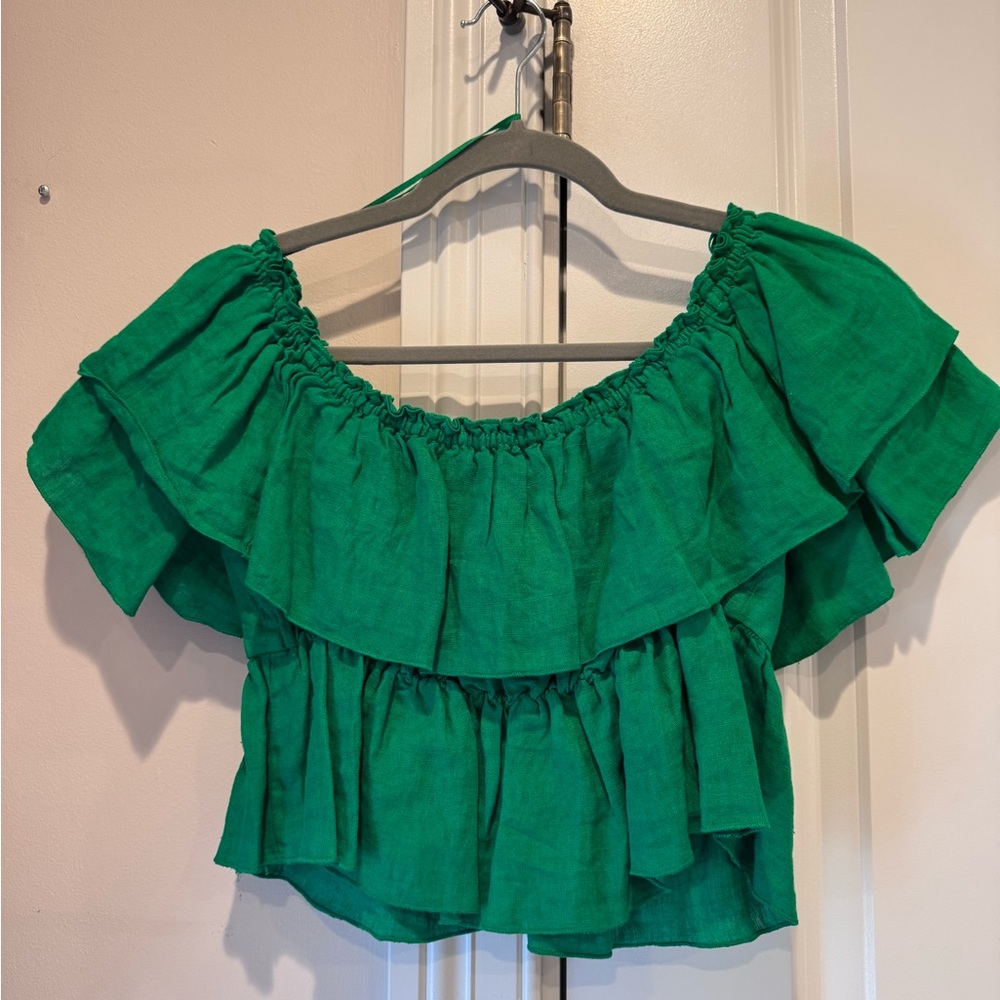 Zara Emerald Ruffled Blouse
